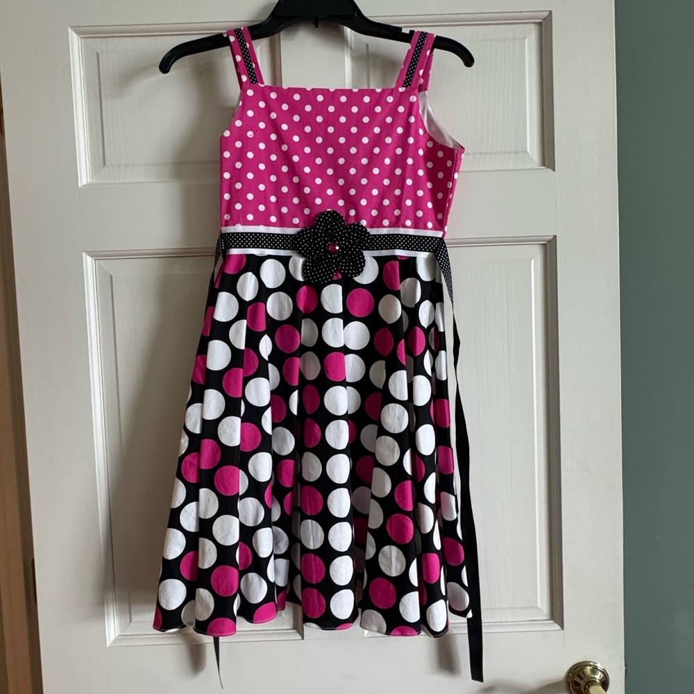 Rare Editions Pink and White Polka Dot Dress